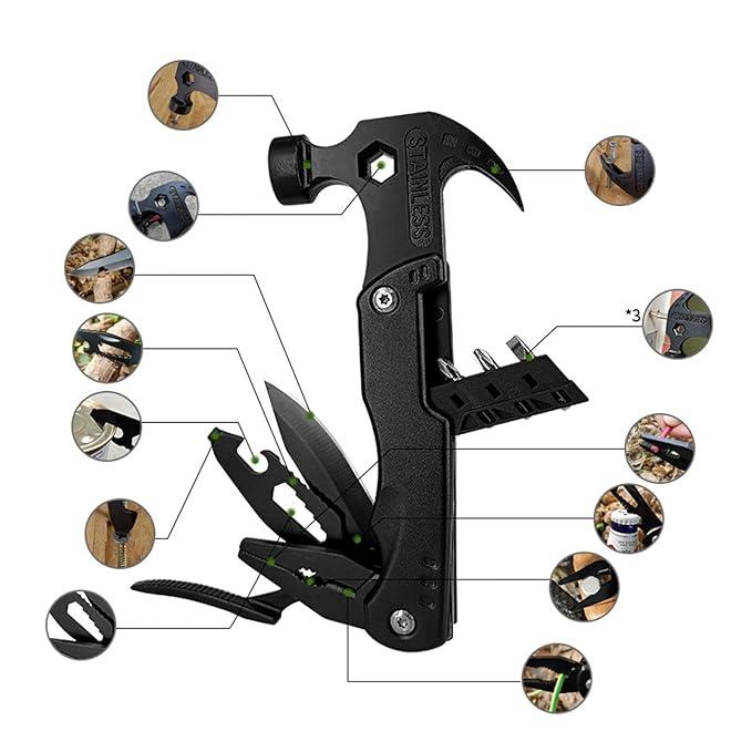 🔨12-in-1 Stainless Steel Hammer with Nylon Pouch
