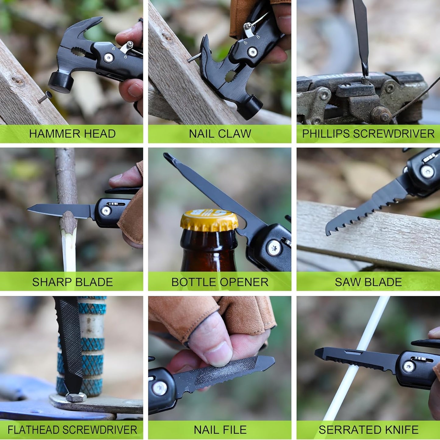 🔨12-in-1 Stainless Steel Hammer with Nylon Pouch